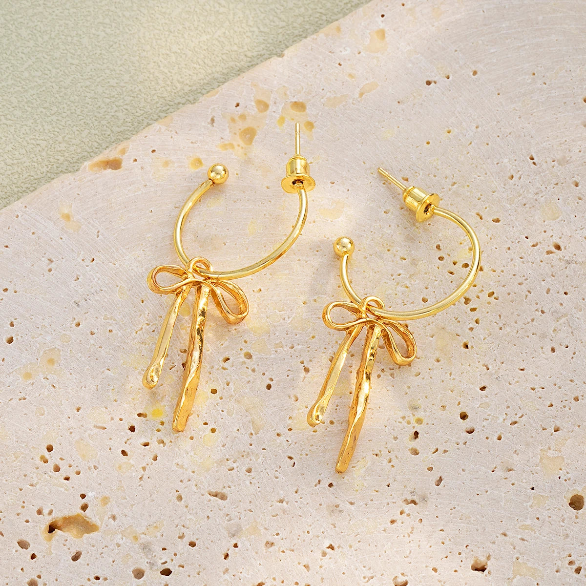 Golden Bow Drop Earrings